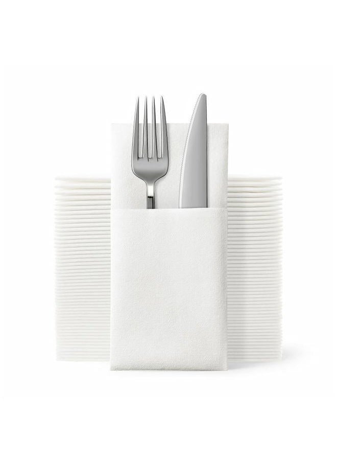 Jebblas Disposable Napkins Cloth Like Napkins with Built-in Flatware Pocket Prefolded Dinner Napkins Napkins Prefolded for Silverware for Weddings,Parties or Events(White,16 x 16 inches,150 Count) - Image 1