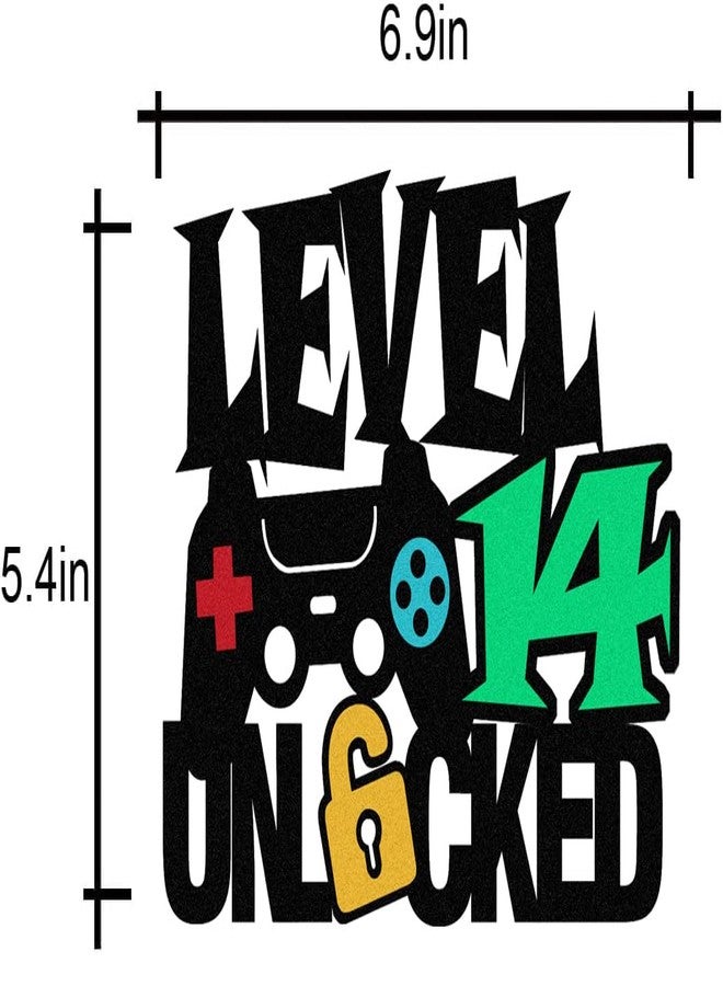 Yuezoloz Level Up 14th Birthday Cake Topper - Happy 14th, Double Sided for Video Game Themed Kids Bday Party Supplies - Image 2