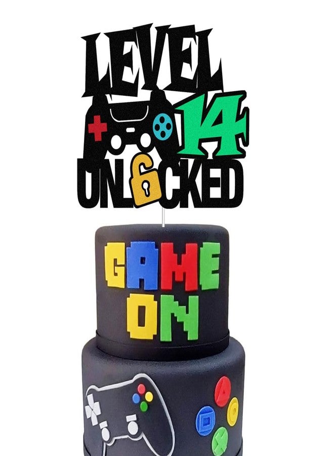 Yuezoloz Level Up 14th Birthday Cake Topper - Happy 14th, Double Sided for Video Game Themed Kids Bday Party Supplies - Image 3