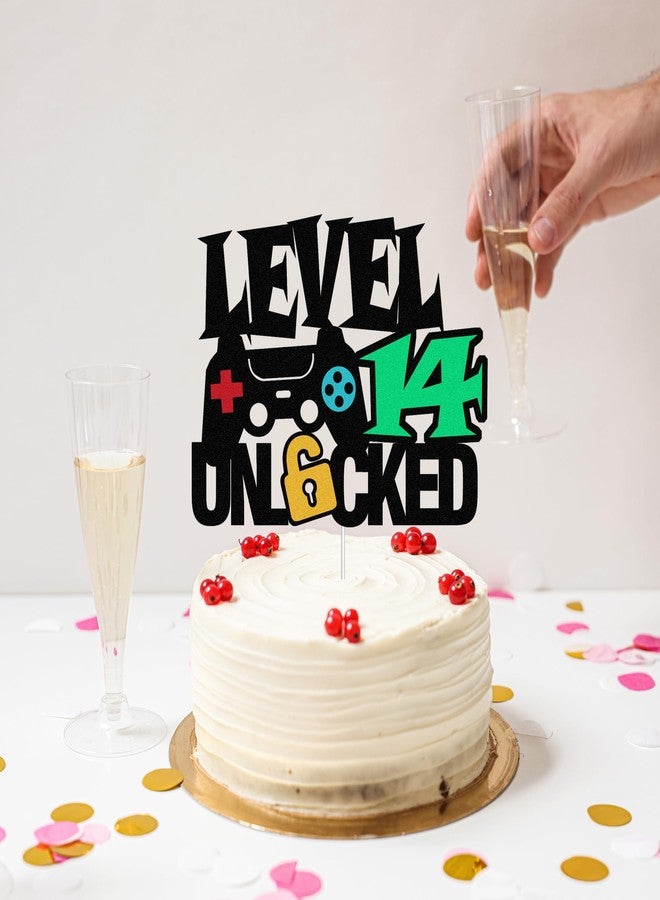 Yuezoloz Level Up 14th Birthday Cake Topper - Happy 14th, Double Sided for Video Game Themed Kids Bday Party Supplies - Image 4