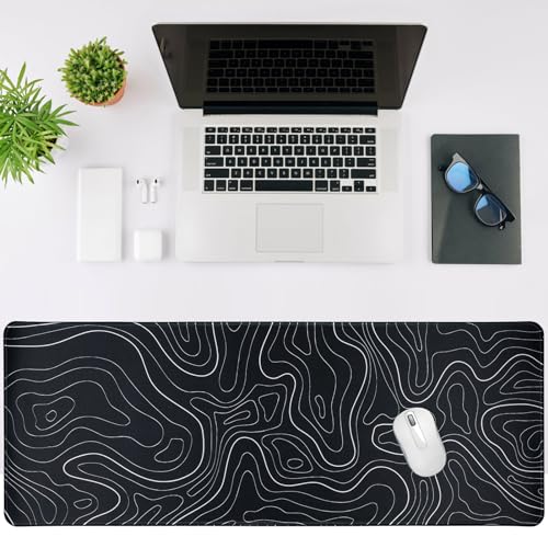 Renyqatt Gaming Mouse Pad Large 31.5 x 11.8in Topographic Keyboard Mousepad for Non-Slip Base and Stitched Edge, Extended Desk Pad XL Desk Mat (Black) - Image 4