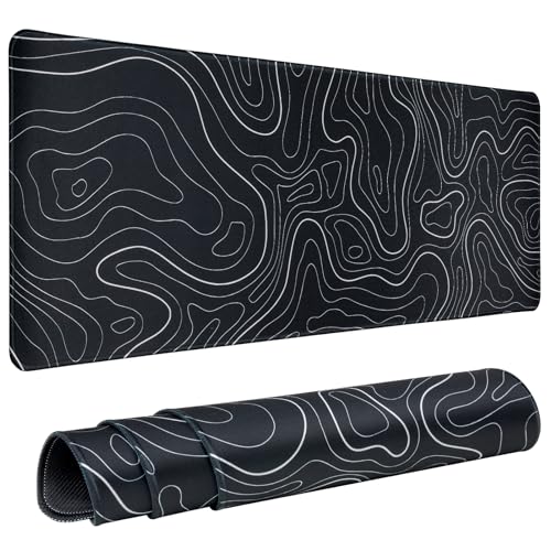 Renyqatt Gaming Mouse Pad Large 31.5 x 11.8in Topographic Keyboard Mousepad for Non-Slip Base and Stitched Edge, Extended Desk Pad XL Desk Mat (Black) - Image 1