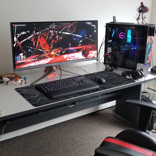 Renyqatt Gaming Mouse Pad Large 31.5 x 11.8in Topographic Keyboard Mousepad for Non-Slip Base and Stitched Edge, Extended Desk Pad XL Desk Mat (Black) - Image 3