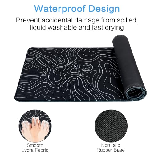 Renyqatt Gaming Mouse Pad Large 31.5 x 11.8in Topographic Keyboard Mousepad for Non-Slip Base and Stitched Edge, Extended Desk Pad XL Desk Mat (Black) - Image 5