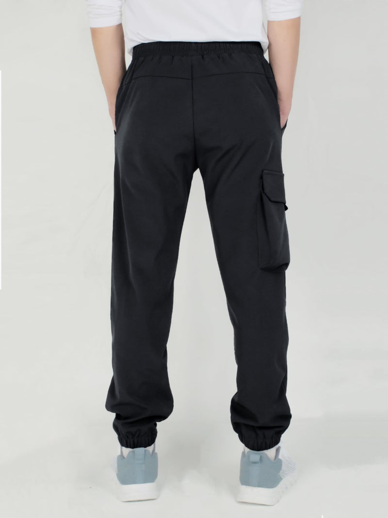 CAMLAKEE Boys' Cargo Joggers Pants Kids Elastic Waist Water Resistant Youth Outdoor Hiking Pants Black 10-11 Years Size 150 - Image 3