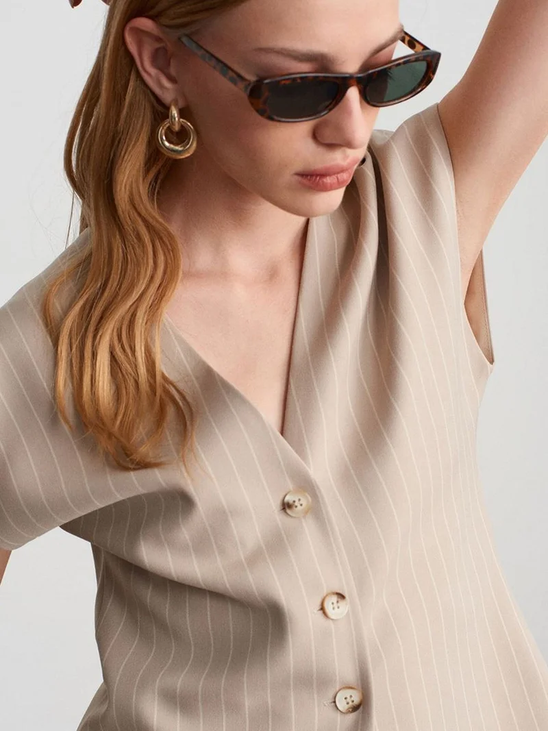 ديلفين DILVIN Striped V-neck Woven Waistcoat