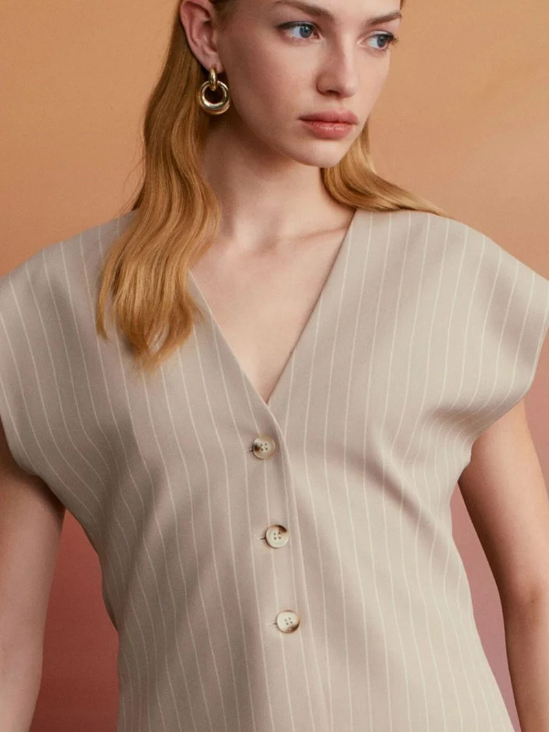 ديلفين DILVIN Striped V-neck Woven Waistcoat