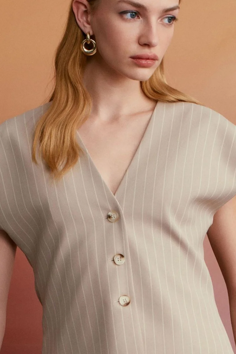 DILVIN Striped V-neck Woven Waistcoat
