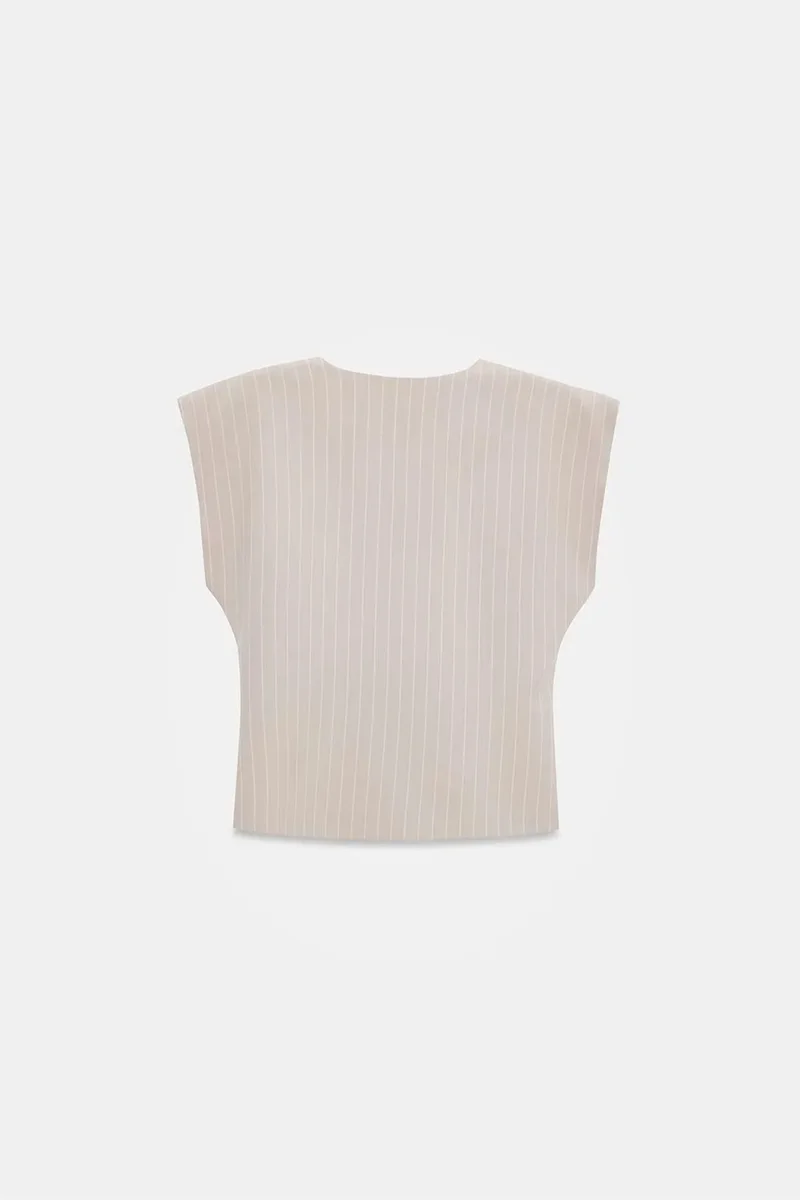 Dilvin Beige Natural DILVIN Striped V-neck Woven Waistcoat for Women | Best Price UAE
