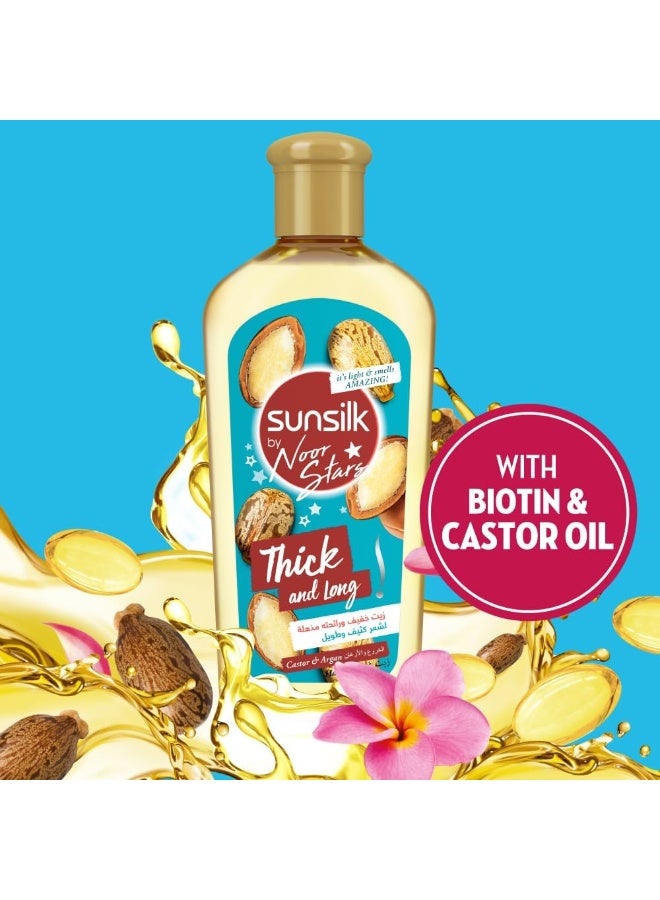 Sunsilk Noor Stars Hair Oil, For Thin Hair, Thick & Long, 3x Thicker Hair With Castor & Argan Oil, 250 ml - Image 4