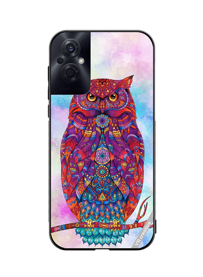 VR CREATIVE غطاء حماية لهاتف أوبو رينو8 زد بتصميم بومة فني أنيق متعدد الألوان - Image 1