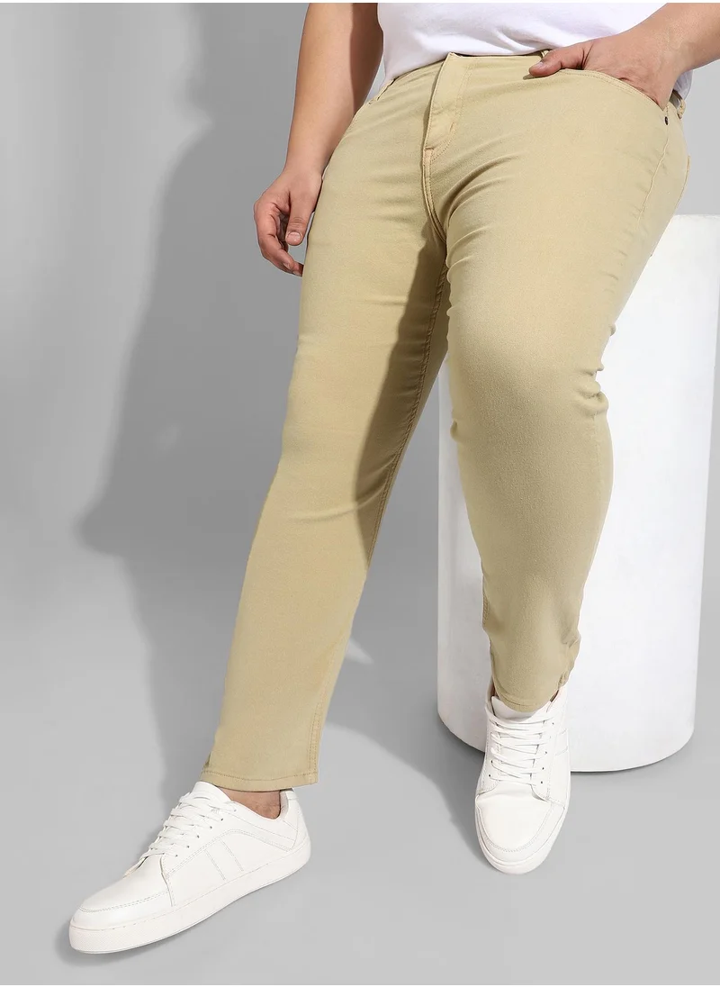 Instafab Plus Men's Classic Solid Beige Regular Fit Denim Jeans