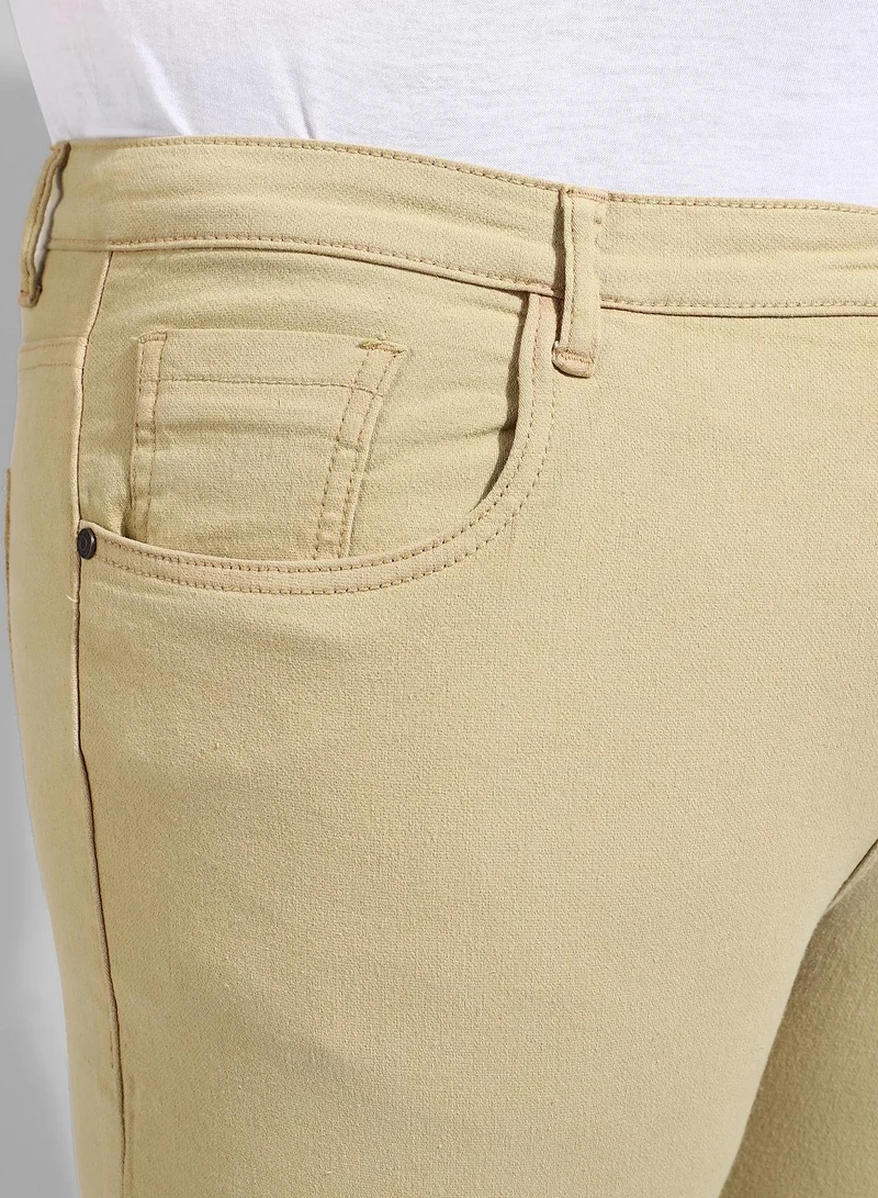 Instafab Plus Men's Classic Solid Beige Regular Fit Denim Jeans