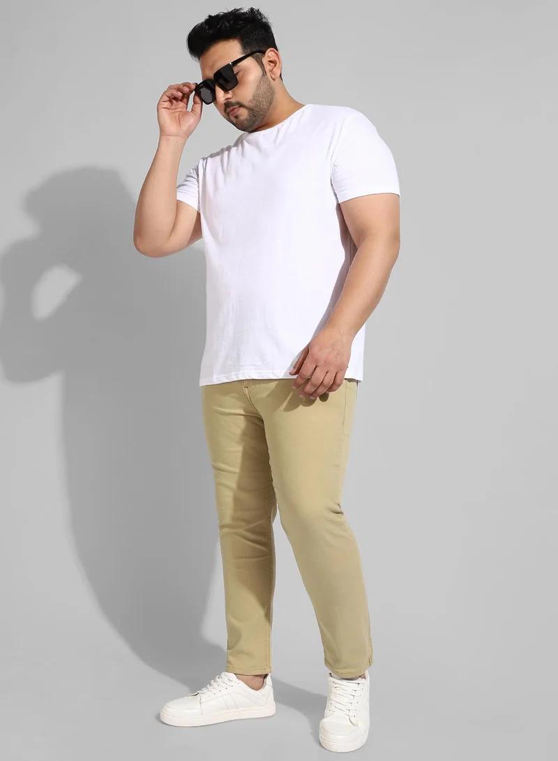 Instafab Plus Men's Classic Solid Beige Regular Fit Denim Jeans