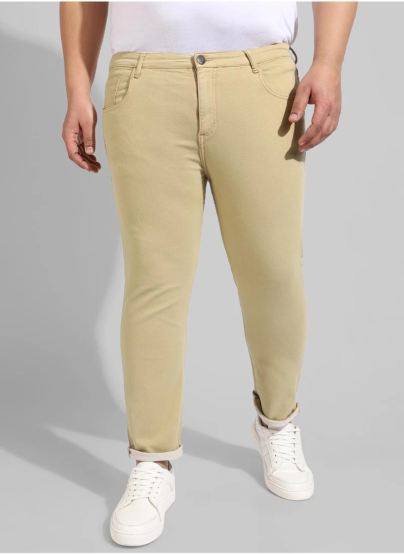 Instafab Plus Men's Classic Solid Beige Regular Fit Denim Jeans