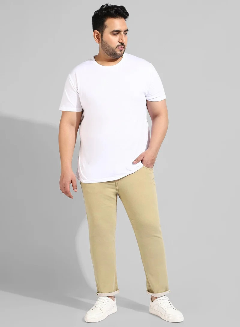 Instafab Plus Men's Classic Solid Beige Regular Fit Denim Jeans