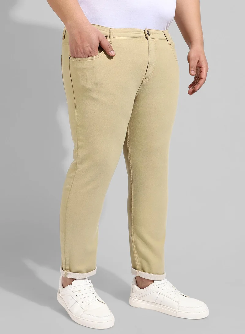 Instafab Plus Men's Classic Solid Beige Regular Fit Denim Jeans