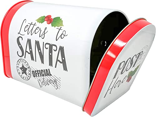 ALEF Christmas Letters to Santa Small Decorative Tin Mailbox, 6" x 3.5" x 4.5" (White, Official Delivery) - Image 5