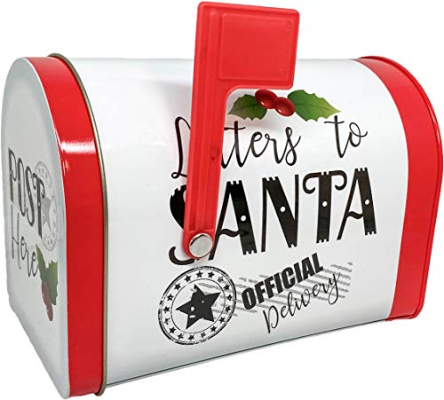 ALEF Christmas Letters to Santa Small Decorative Tin Mailbox, 6" x 3.5" x 4.5" (White, Official Delivery) - Image 2