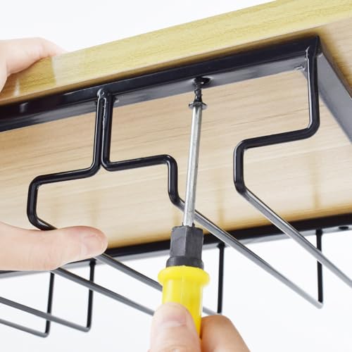 MOCOUM Wine Glasses Rack Under Cabinet Stemware Rack,Wine Glass Hanger Rack Wire Wine Glass Holder Storage Hanger for Cabinet Kitchen Bar (Black, 5 Rows 2 Pack) - Image 5