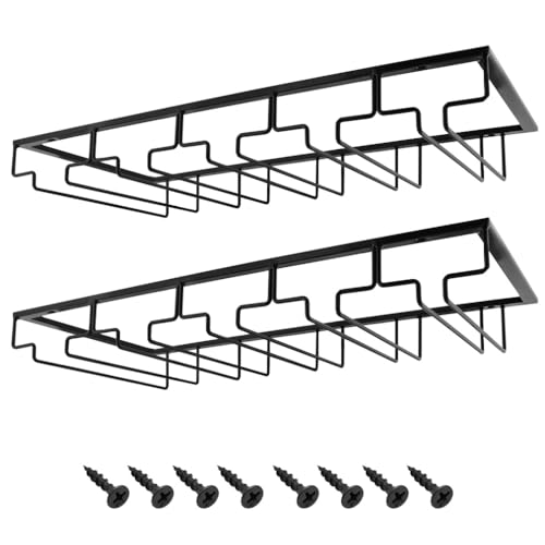 MOCOUM Wine Glasses Rack Under Cabinet Stemware Rack,Wine Glass Hanger Rack Wire Wine Glass Holder Storage Hanger for Cabinet Kitchen Bar (Black, 5 Rows 2 Pack) - Image 1