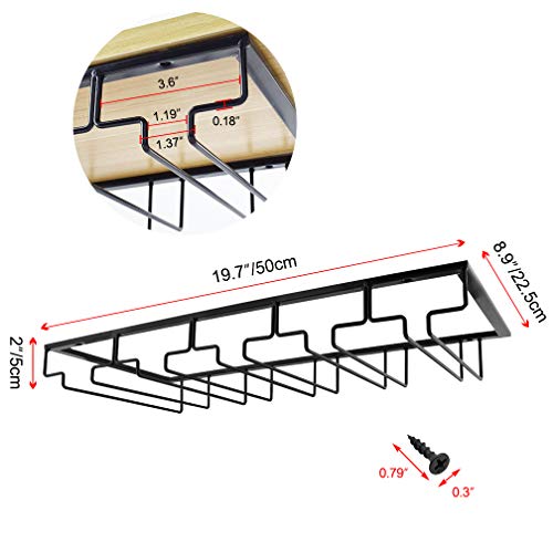 MOCOUM Wine Glasses Rack Under Cabinet Stemware Rack,Wine Glass Hanger Rack Wire Wine Glass Holder Storage Hanger for Cabinet Kitchen Bar (Black, 5 Rows 2 Pack) - Image 2