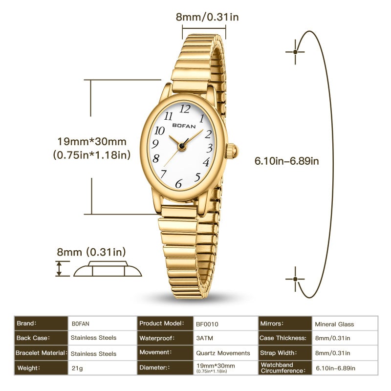 BOFAN Small Gold Watches for Women Easy Read Ladies Quartz Wrist Watch with Stainless Steel Expansion Band,Waterproof.ï¼ˆ6.10in-6.89inï¼‰ - Image 4