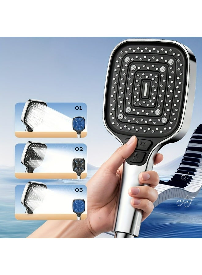 رأس دش يدوي عالي الضغط مع 3 أوضاع رش، إيقاف المياه بنقرة واحدة، رش مطري وتوربو، دش يدوي سهل التركيب للاستخدام اليومي - Image 1