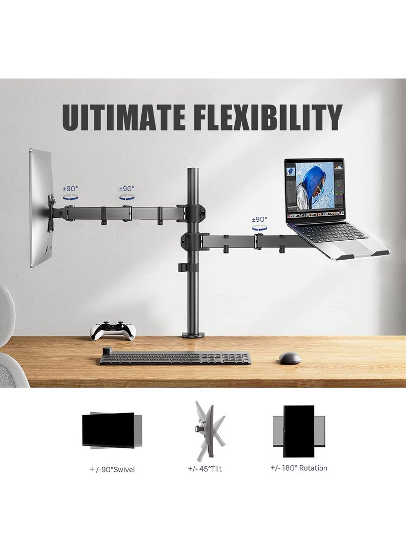 FlashHawk 360° Rotation Dual Arm Mount, for 17-27 inch Monitor and 10-17 inch Laptop, VESA 75/100, Max Load 8KG, M074 Black  - Image 2