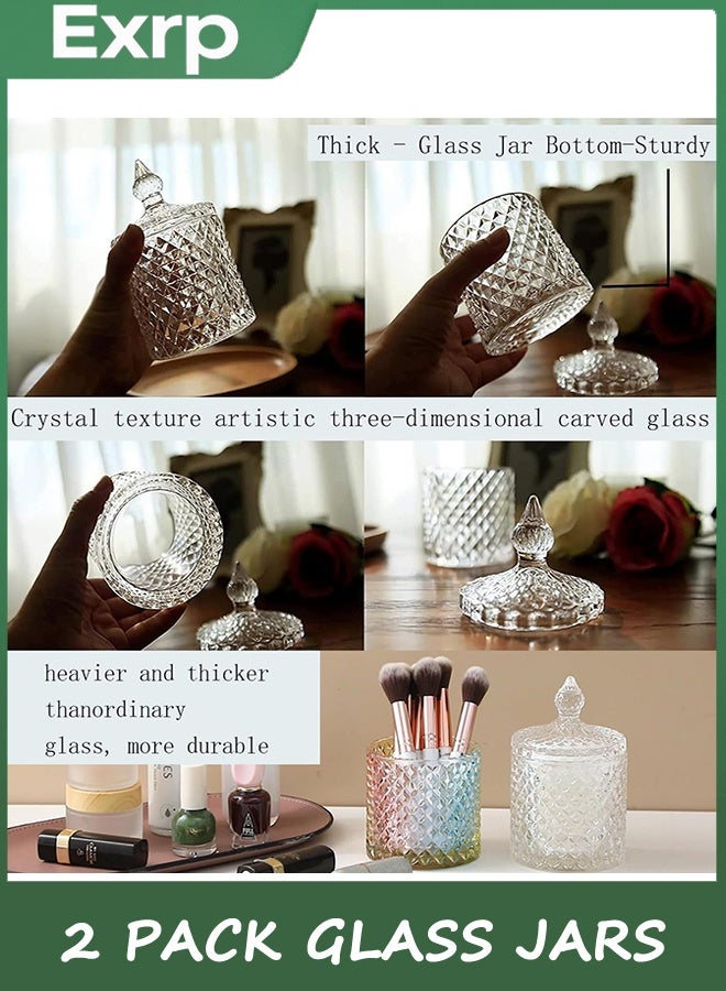 Exrp 2 Pack Q-tip Holder Thick Glass Apothecary Jars With Lid for Bathroom Decor, Clear Cotton Storage Organizer for Swabs, Rounds, Jewelry, Candy - Image 4