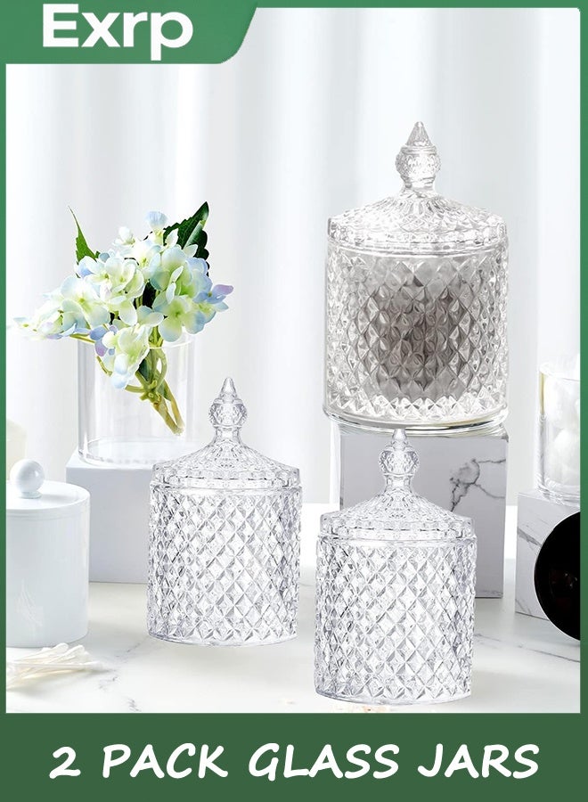 Exrp 2 Pack Q-tip Holder Thick Glass Apothecary Jars With Lid for Bathroom Decor, Clear Cotton Storage Organizer for Swabs, Rounds, Jewelry, Candy - Image 3
