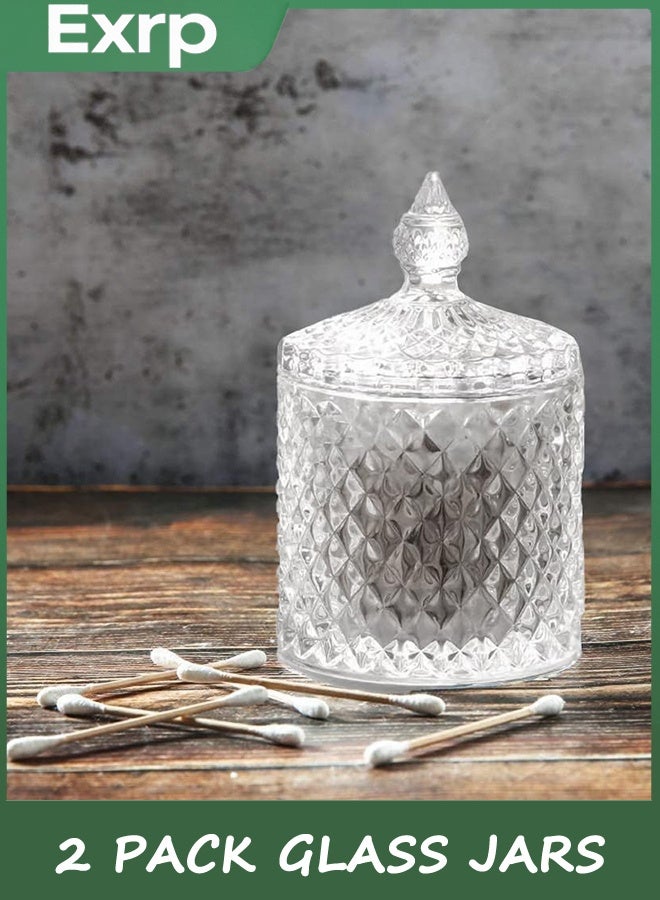 Exrp 2 Pack Q-tip Holder Thick Glass Apothecary Jars With Lid for Bathroom Decor, Clear Cotton Storage Organizer for Swabs, Rounds, Jewelry, Candy - Image 2