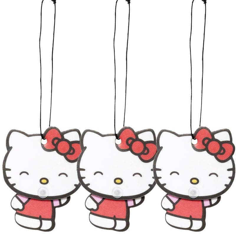 Plasticolor Hello Kitty Automotive Air Fresheners: PlastiColor WIiggle Hanging Car Air Freshener - Odor Eliminator for Car, Cute Hanging Air Freshener for a Fresh Driving Experience, 3 Packs - Image 1