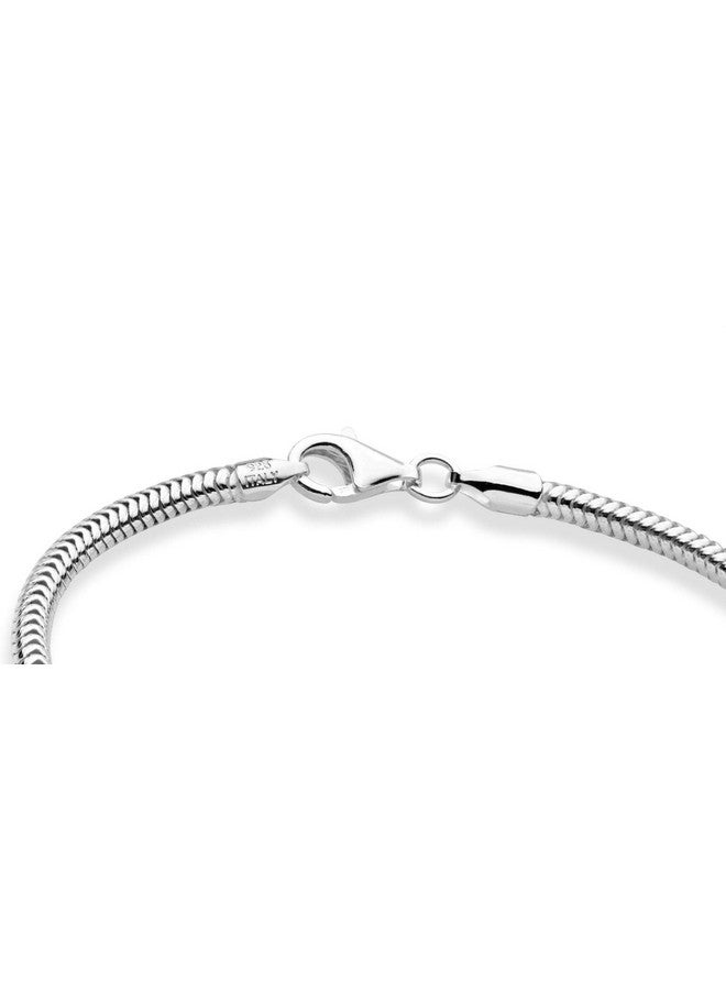 Miabella Italian 925 Sterling Silver Solid 3mm Snake Chain Bracelet for Women Men, Made in Italy (Length 7.5 Inches) - Image 1