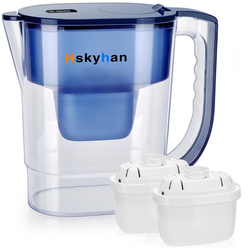 Hskyhan Alkaline Water Filter Pitcher  38 Liters Improve PH 2 Long Lasting Cartridge Included BPA Free 7 Stage Filtration System to Purify Blue