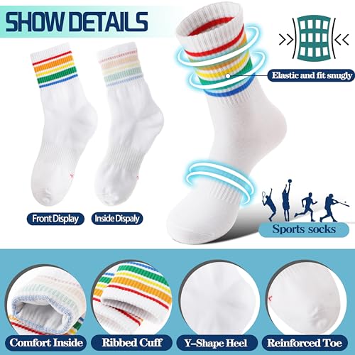 Welwoos Kids Girls Socks Athletic Sport Crew Cotton Breathable Soft Gift Socks 6 Pairs Stocking Stuffers(White,5-8 Years) - Image 4