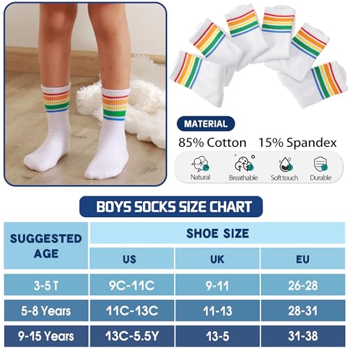 Welwoos Kids Girls Socks Athletic Sport Crew Cotton Breathable Soft Gift Socks 6 Pairs Stocking Stuffers(White,5-8 Years) - Image 5