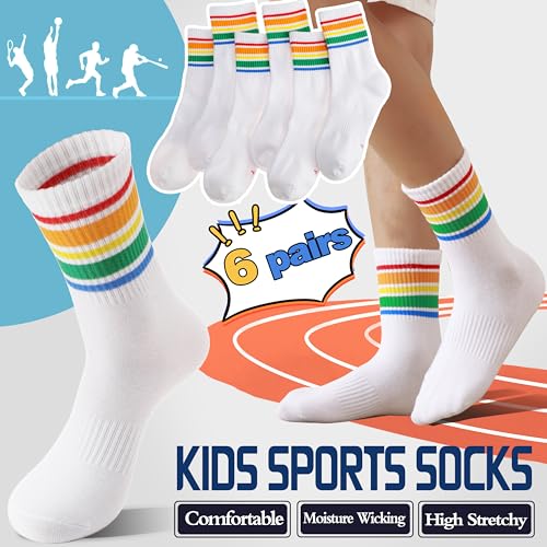 Welwoos Kids Girls Socks Athletic Sport Crew Cotton Breathable Soft Gift Socks 6 Pairs Stocking Stuffers(White,5-8 Years) - Image 3