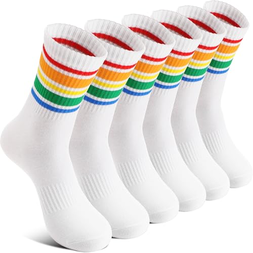 Welwoos Kids Girls Socks Athletic Sport Crew Cotton Breathable Soft Gift Socks 6 Pairs Stocking Stuffers(White,5-8 Years) - Image 1