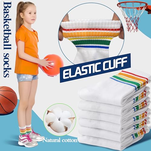 Welwoos Kids Girls Socks Athletic Sport Crew Cotton Breathable Soft Gift Socks 6 Pairs Stocking Stuffers(White,5-8 Years) - Image 2