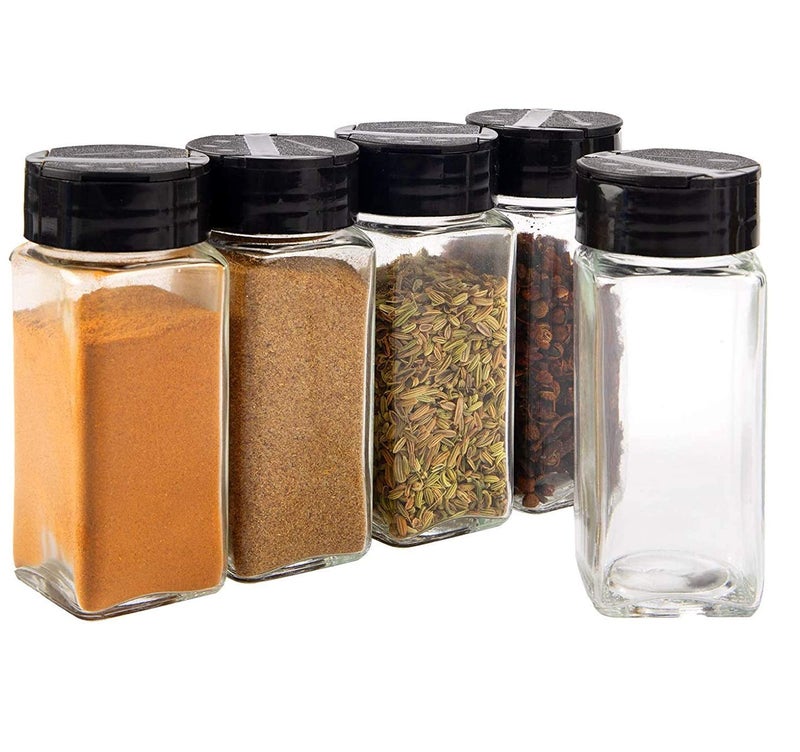 CLVJ Spice Jar Glass Container for storage Salt Pepper Square Kitchen Storage Glass Jar For Oregano and Chilly Flakes Dispener With Lid Set of 10 - Image 1