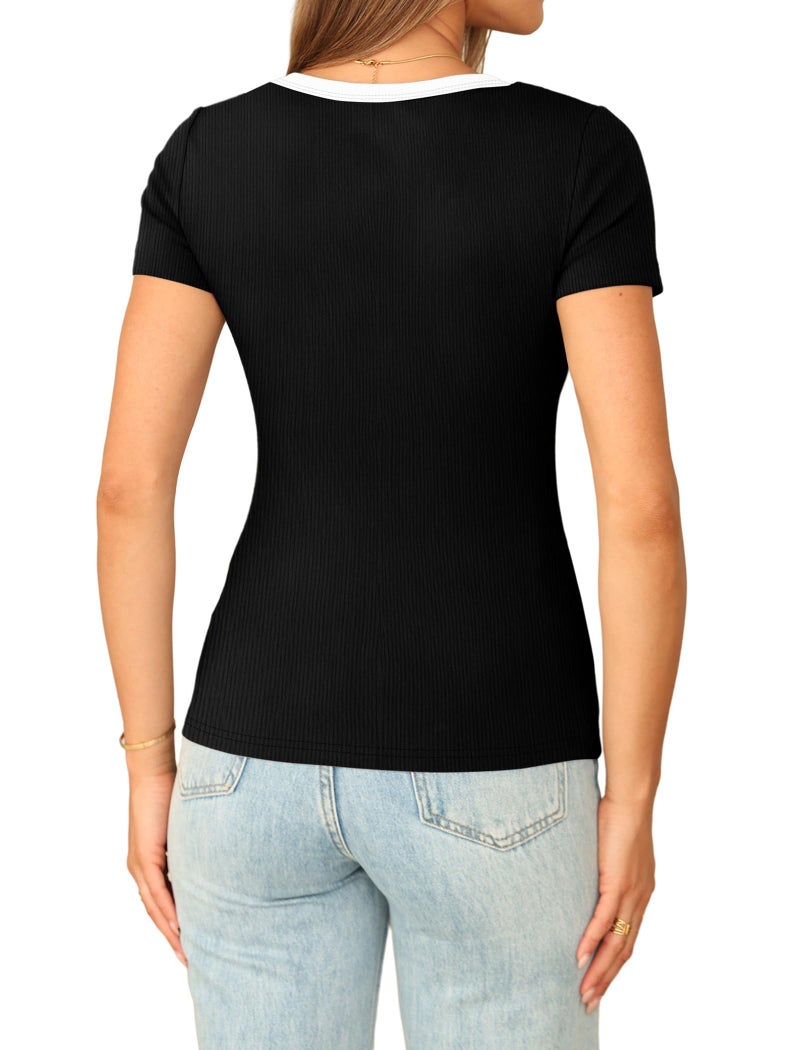 Sampeel Tshirts Shirts for Women V Neck Blck T Shirts Trendy Basic Tees 2026 Compression Shirts Fashion Clothing Spring Tops Business Casual L - Image 4