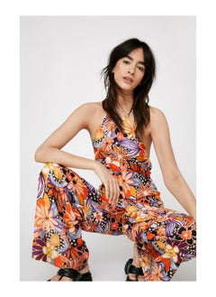 Tropical Floral Printed Strappy Back Jumpsuit