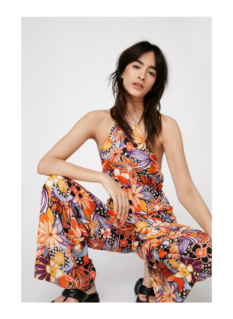 NASTY GAL - Tropical Floral Printed Strappy Back Jumpsuit - Image 1