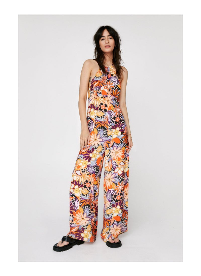 NASTY GAL - Tropical Floral Printed Strappy Back Jumpsuit - Image 1