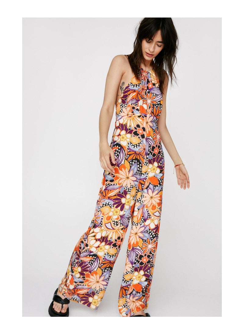 NASTY GAL - Tropical Floral Printed Strappy Back Jumpsuit - Image 1