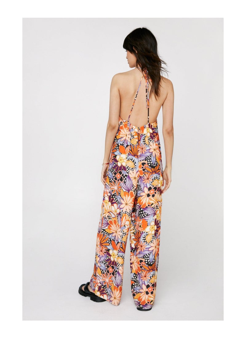 NASTY GAL - Tropical Floral Printed Strappy Back Jumpsuit - Image 1