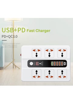 TYCOM Power Strip Surge Protector with USB Extension Cord Flat Plug with Widely 6 AC Outlet and 5 USB 1 PD LED Small Desktop Station with 6 feet Power Cord Compact Socket.  - Image 3