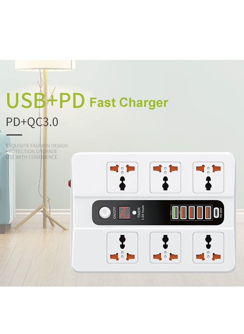 TYCOM - Power Strip Surge Protector with USB Extension Cord Flat Plug with Widely 6 AC Outlet and 5 USB 1 PD LED Small Desktop Station with 6 feet Power Cord Compact Socket. - Image 1
