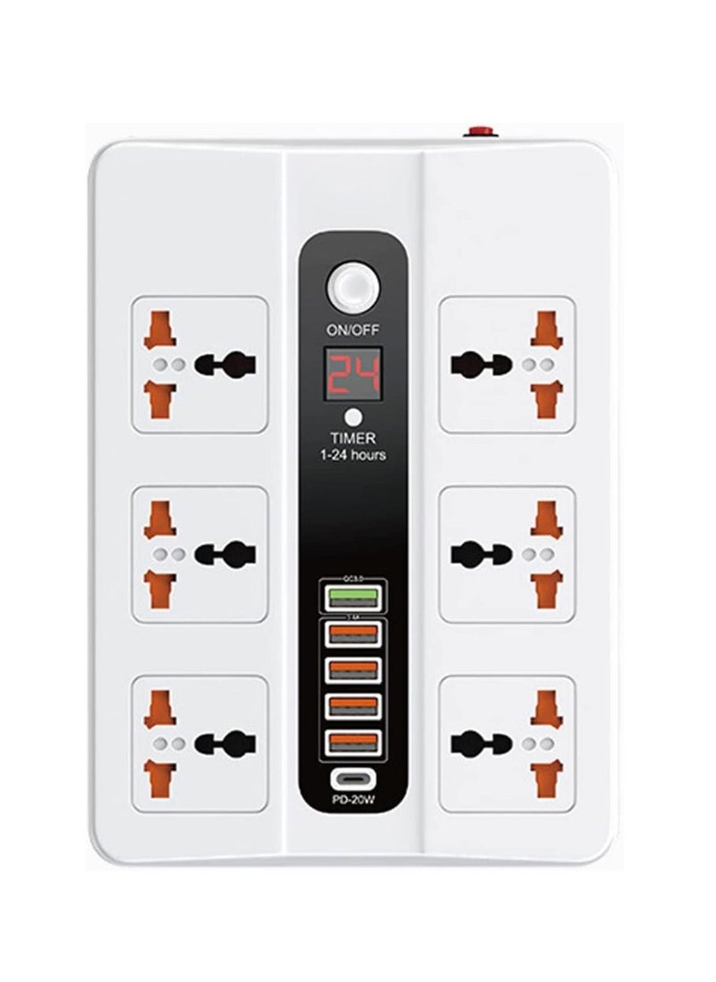 TYCOM - Power Strip Surge Protector with USB Extension Cord Flat Plug with Widely 6 AC Outlet and 5 USB 1 PD LED Small Desktop Station with 6 feet Power Cord Compact Socket. - Image 1
